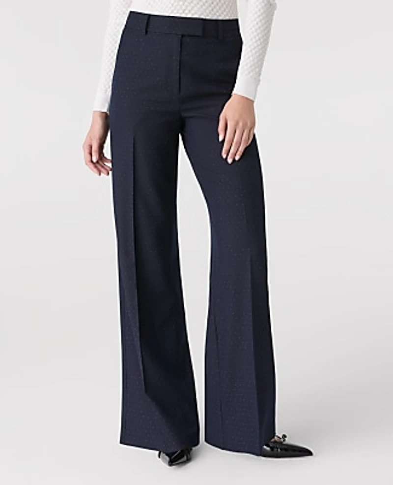 Ann Taylor The Dotted Wide-Leg Flare Trouser Size 14 Navy Woven Pin Dot Women's