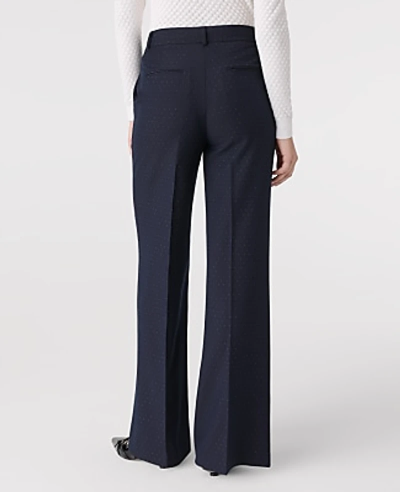 Ann Taylor The Dotted Wide-Leg Flare Trouser Size 14 Navy Woven Pin Dot Women's