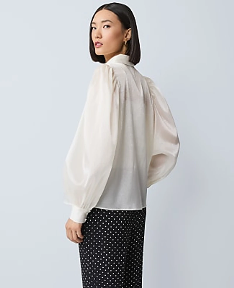 Ann Taylor Petite Collared Shirred Yoke Button Down Shirt Winter White Women's