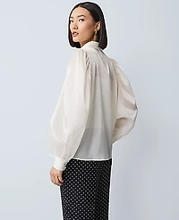 Ann Taylor Petite Collared Shirred Yoke Button Down Shirt Winter White Women's