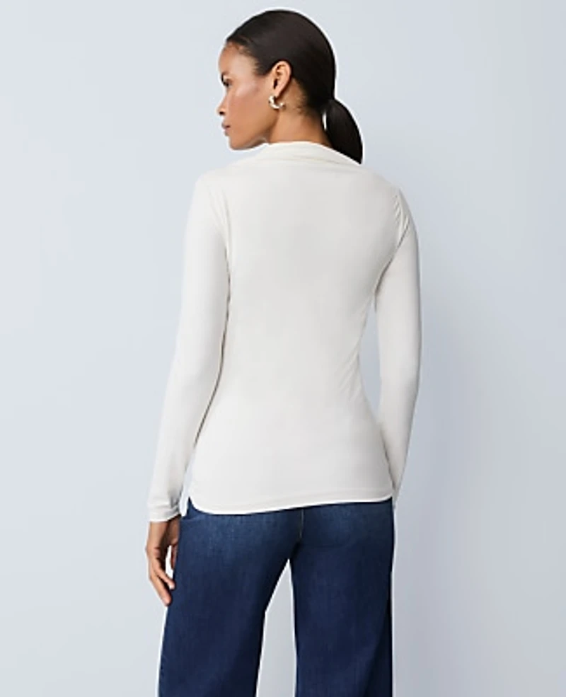 Ann Taylor Petite Asymmetric Ruched Top Winter White Women's