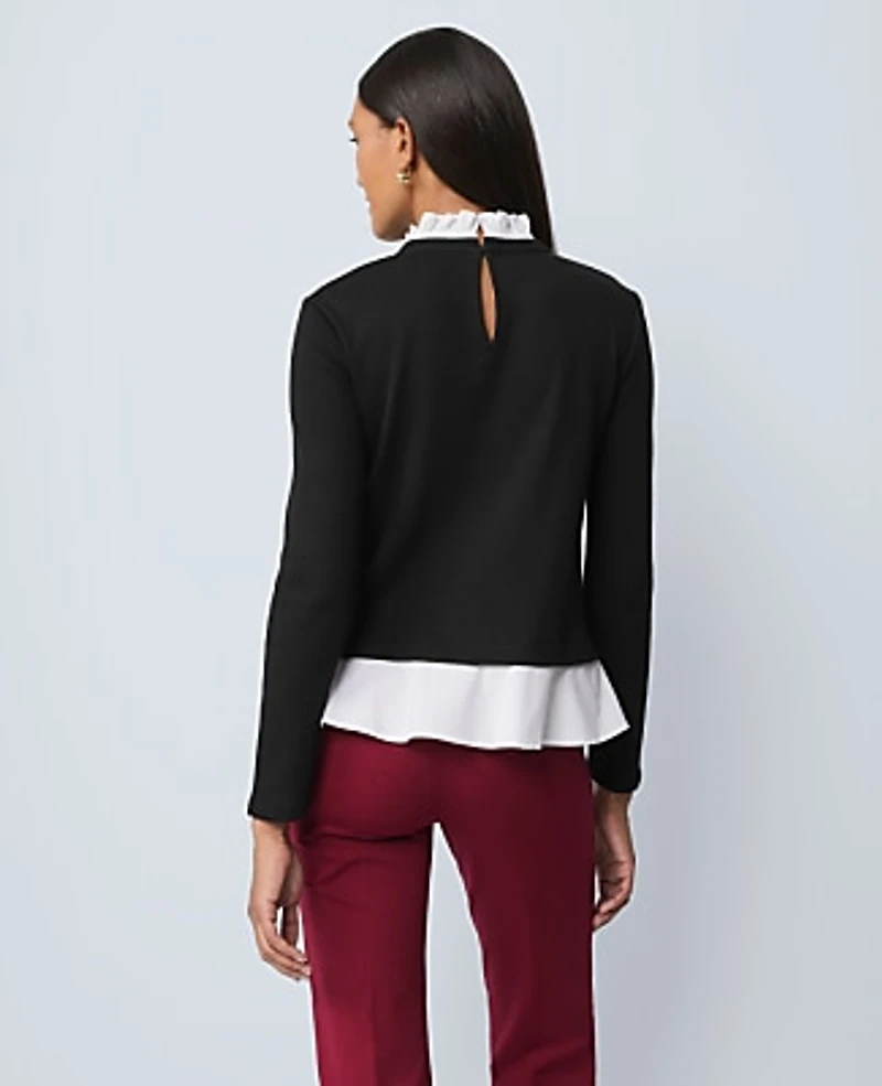 Ann Taylor Weekend Ruffle Mix Media Top Women's