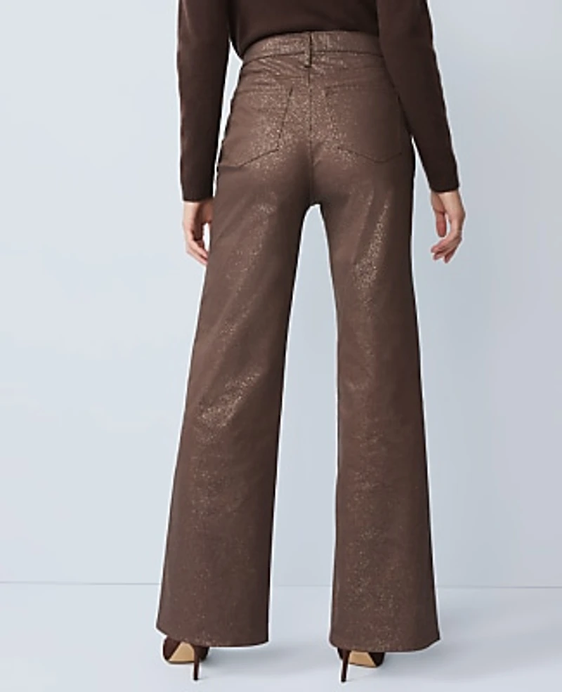 Ann Taylor The Petite Shimmer Wide-Leg Jean Copper Sparkle Women's