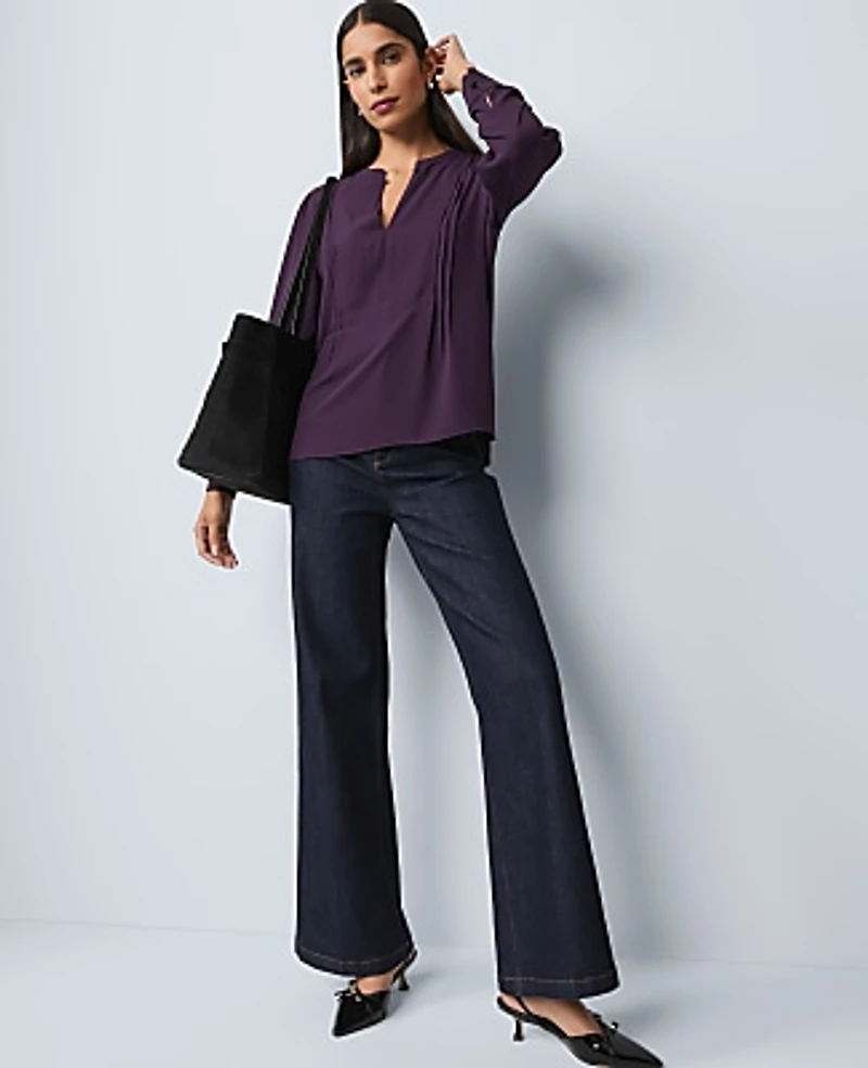 Ann Taylor Mixed Media Pintuck Top Women's