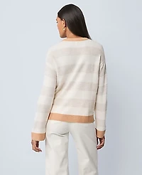 Ann Taylor Petite Weekend Striped Crew Neck Sweater Neutral Women's