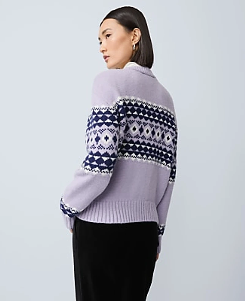 Ann Taylor Petite Fair Isle Cardigan Lavender Bouquet Women's