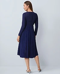 Ann Taylor Petite Pleated Crepe Flare Dress Twilight Sea Women's
