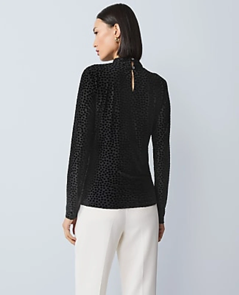 Ann Taylor Velvet Mock Neck Top Black Women's
