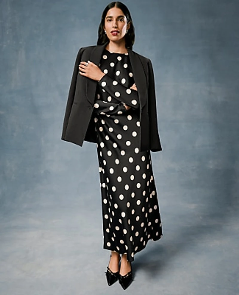 Ann Taylor Petite Dotted Satin Sheath Dress Size 0 Black Women's