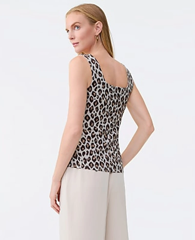 Ann Taylor Animal Print Square Neck Tank Top Pale Linen Women's