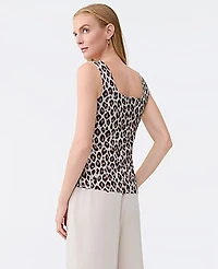 Ann Taylor Animal Print Square Neck Tank Top Pale Linen Women's