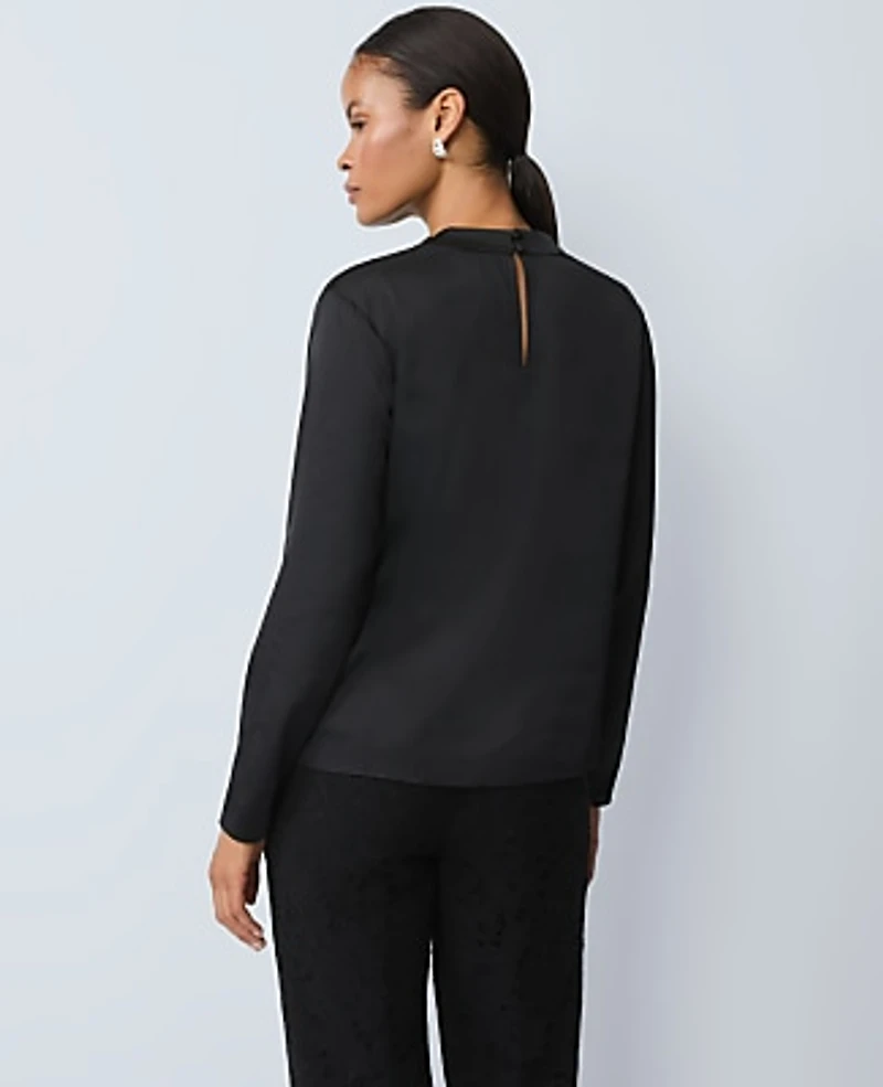 Ann Taylor Petite Asymmetric Satin Top Size Small Black Women's