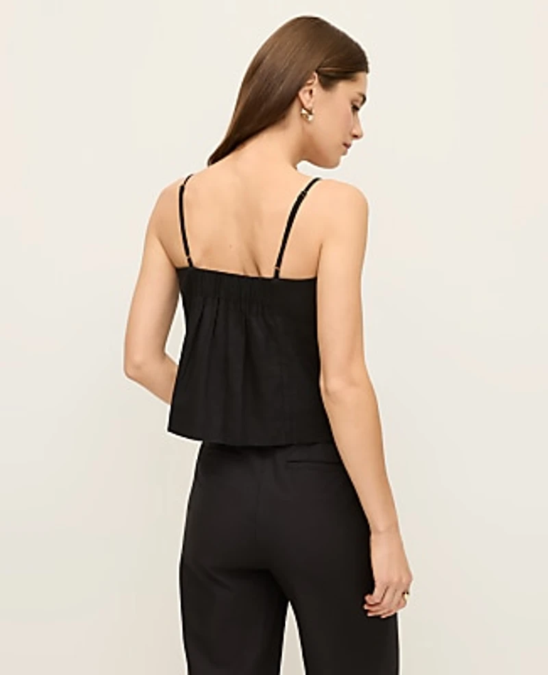 Ann Taylor Floral Appliqué Linen Blend Tank Top Black Women's