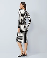 Ann Taylor Petite Geo Ruched Knit Midi Dress Size 6 Black Women's