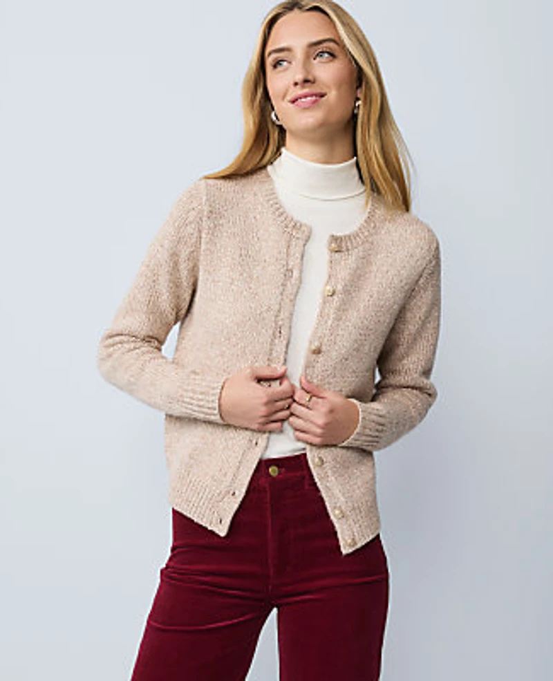 Ann Taylor Petite Weekend Shimmer Cardigan Gold Women's