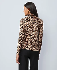 Ann Taylor Weekend Animal Print Turtleneck Top Cafe Au Lait Women's