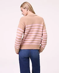 Ann Taylor Petite Weekend Striped Crew Neck Sweater Camel Multi Women's
