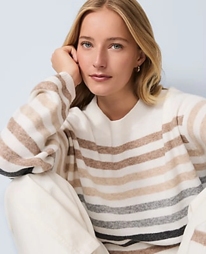 Ann Taylor Weekend Striped Raglan Sweater Winter White Women's