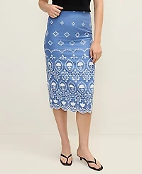 Ann Taylor Embroidered Midi Pencil Skirt Ocean Oasis Women's