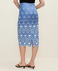 Ann Taylor Embroidered Midi Pencil Skirt Ocean Oasis Women's