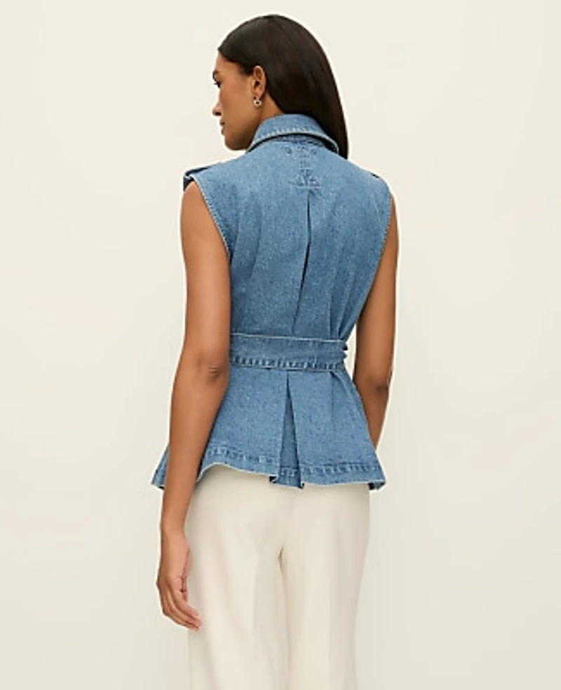 Ann Taylor Belted Denim Vest Size M/L Soft Denim Blue Women's