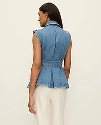 Ann Taylor Belted Denim Vest Size M/L Soft Denim Blue Women's