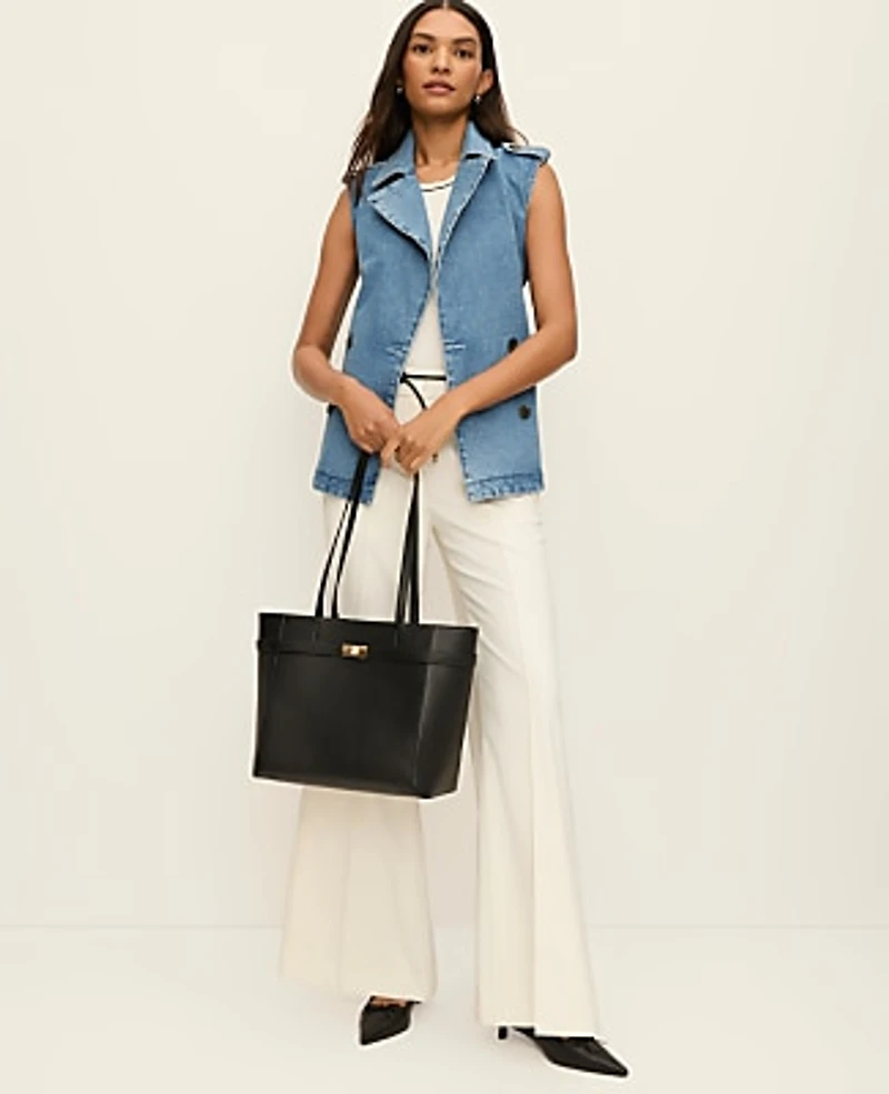 Ann Taylor Belted Denim Vest Size M/L Soft Denim Blue Women's