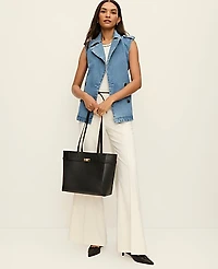 Ann Taylor Belted Denim Vest Size M/L Soft Denim Blue Women's
