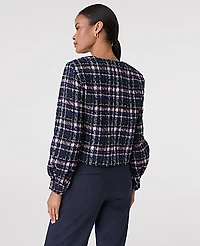 Ann Taylor The Petite Crew Neck Jacket Plaid Tweed Pink/Blue Women's