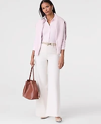 Ann Taylor Petite Button Down Shirt Size Medium Pink Ribbon Women's