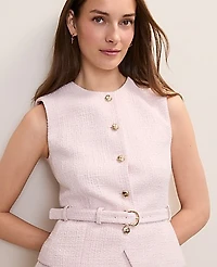 Ann Taylor The Crew Neck Belted Vest Tweed Blush Haze Women's