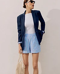 Ann Taylor Weekend Elastic Waist Single Button Blazer Linen Blend Pure Sapphire Women's