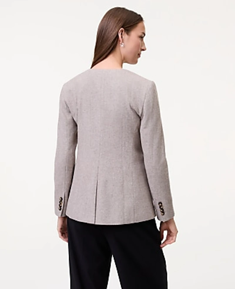 Ann Taylor The Petite Fitted Crew Neck Jacket Herringbone Mixed Tan Women's
