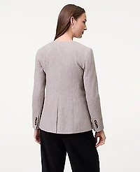 Ann Taylor The Petite Fitted Crew Neck Jacket Herringbone Mixed Tan Women's