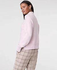 Ann Taylor Petite Button Mock Neck Sweater Pink Ribbon Women's