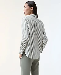 Ann Taylor Striped Relaxed Perfect Shirt Size XS Dried Moss Women's