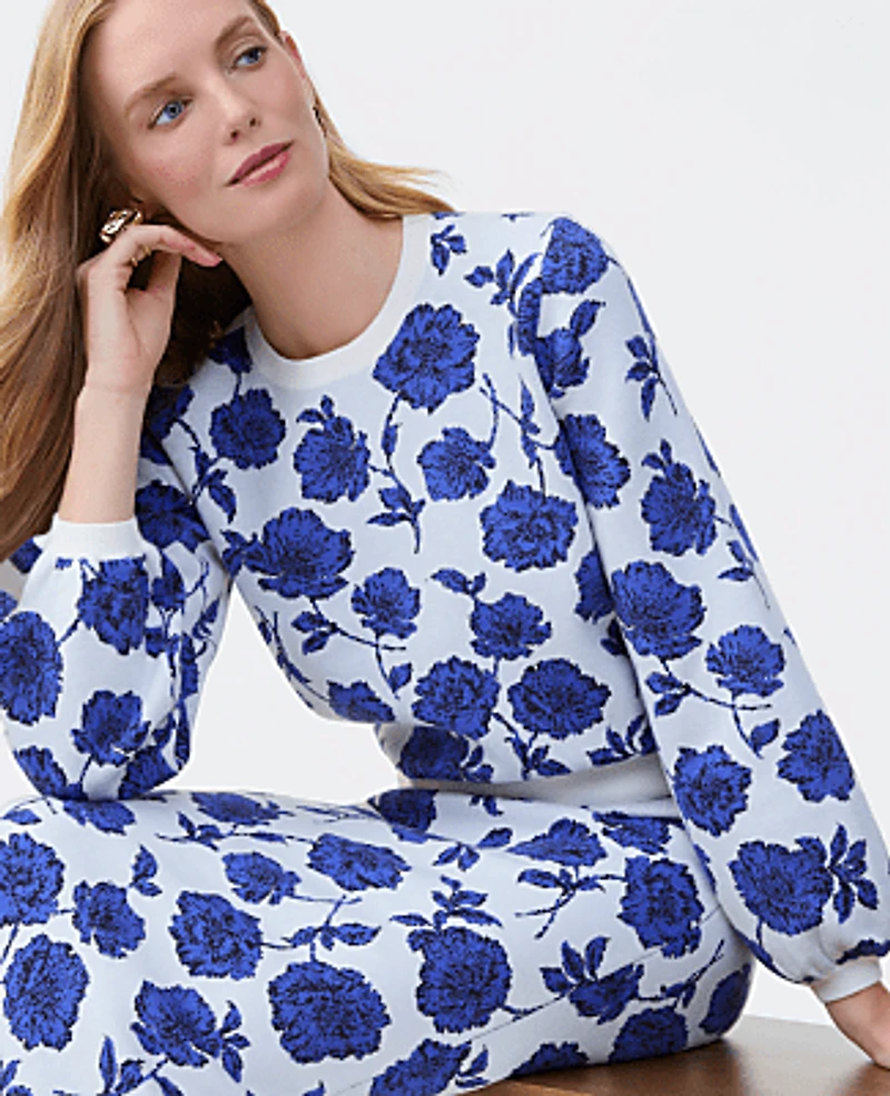 Ann Taylor Petite Floral Raglan Sweater Electric Periwinkle Women's