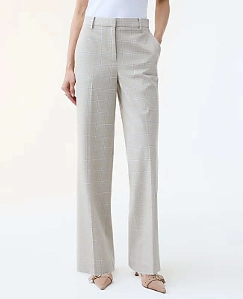 Ann Taylor The Straight Trouser Plaid Tan/Blue Combo Women's