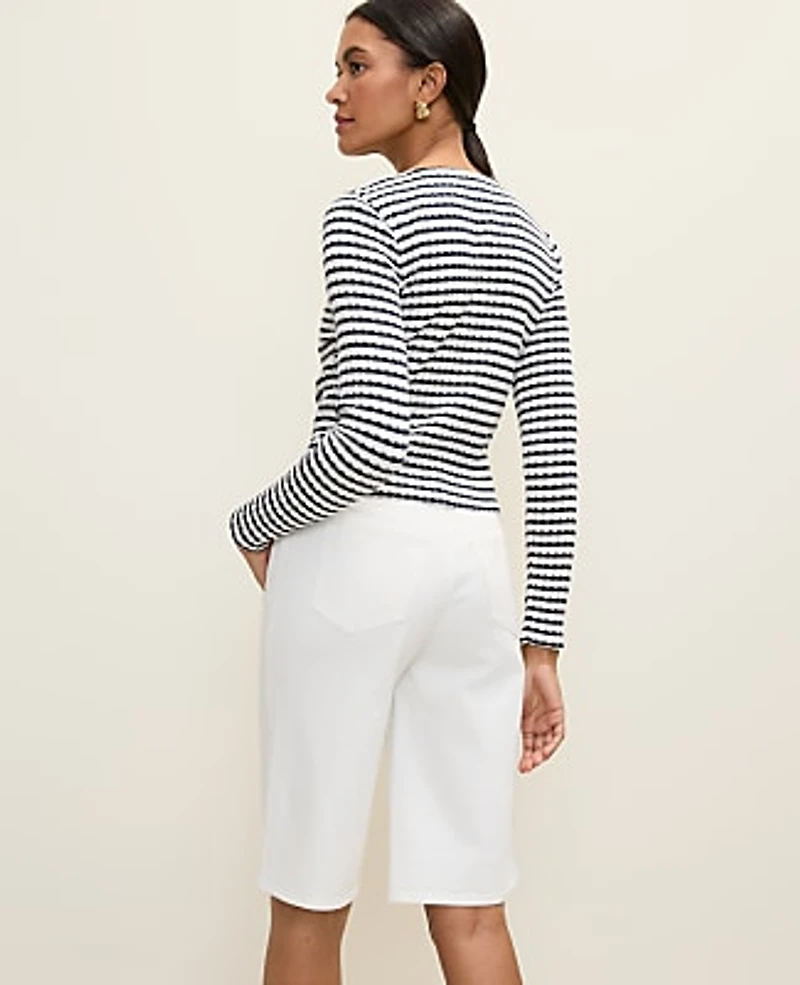 Ann Taylor Weekend Pointelle Cardigan Deep Navy/White Women's