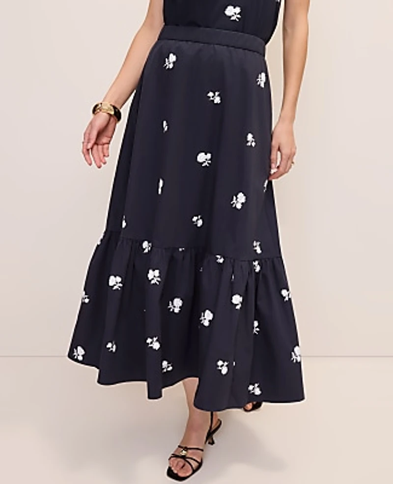 Ann Taylor Sequin Embellished Tiered Maxi Skirt Night Sky Women's