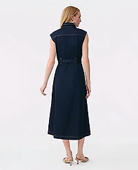 Ann Taylor Petite Belted Denim Midi Shirtdress Size 12 Classic Rinse Wash Women's