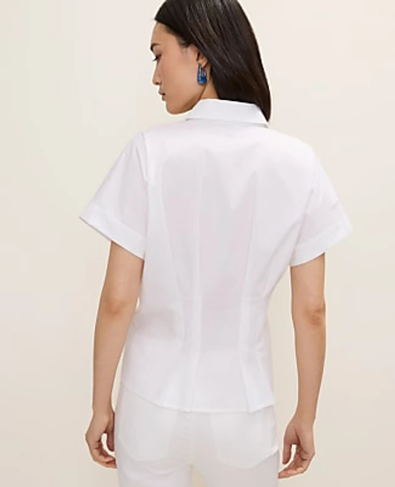 Ann Taylor Pleated Collared Blouse Size 6 White Women's