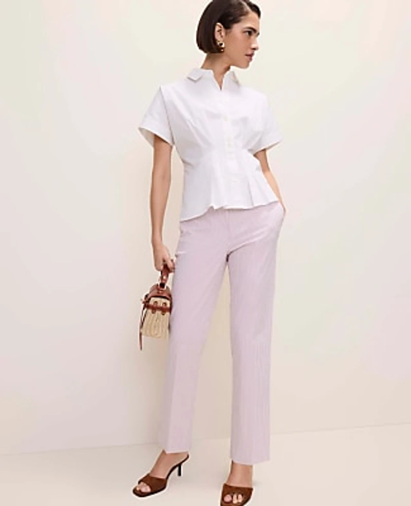 Ann Taylor Pleated Collared Blouse Size 6 White Women's