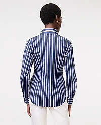 Ann Taylor Striped Tie Waist Button Down Shirt Subdued Navy Women's