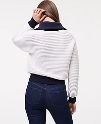 Ann Taylor Petite Weekend Striped Half-Zip Sweater Winter White Women's