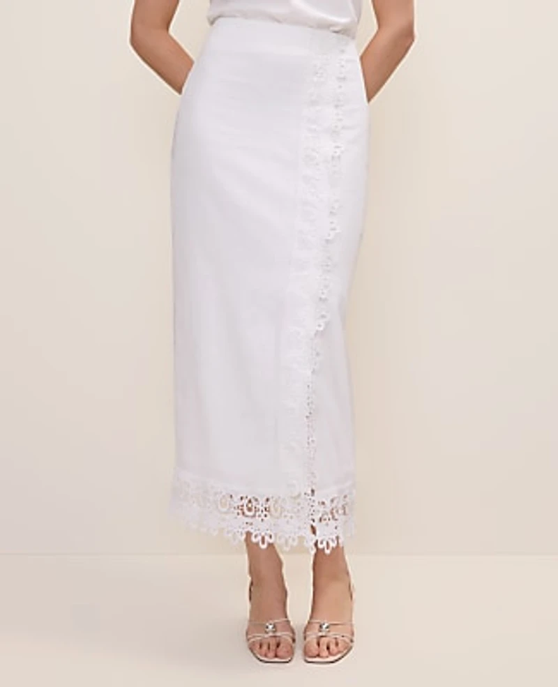 Ann Taylor Wrap Midi Skirt Linen Blend White Women's
