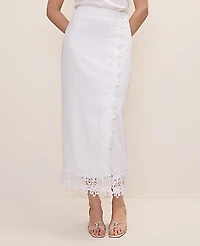 Ann Taylor Wrap Midi Skirt Linen Blend White Women's