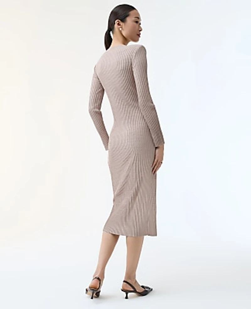 Ann Taylor Petite Ribbed Button Sweater Dress Mocha Meringue Women's