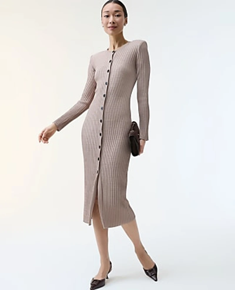 Ann Taylor Petite Ribbed Button Sweater Dress Mocha Meringue Women's