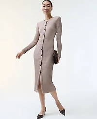 Ann Taylor Petite Ribbed Button Sweater Dress Mocha Meringue Women's